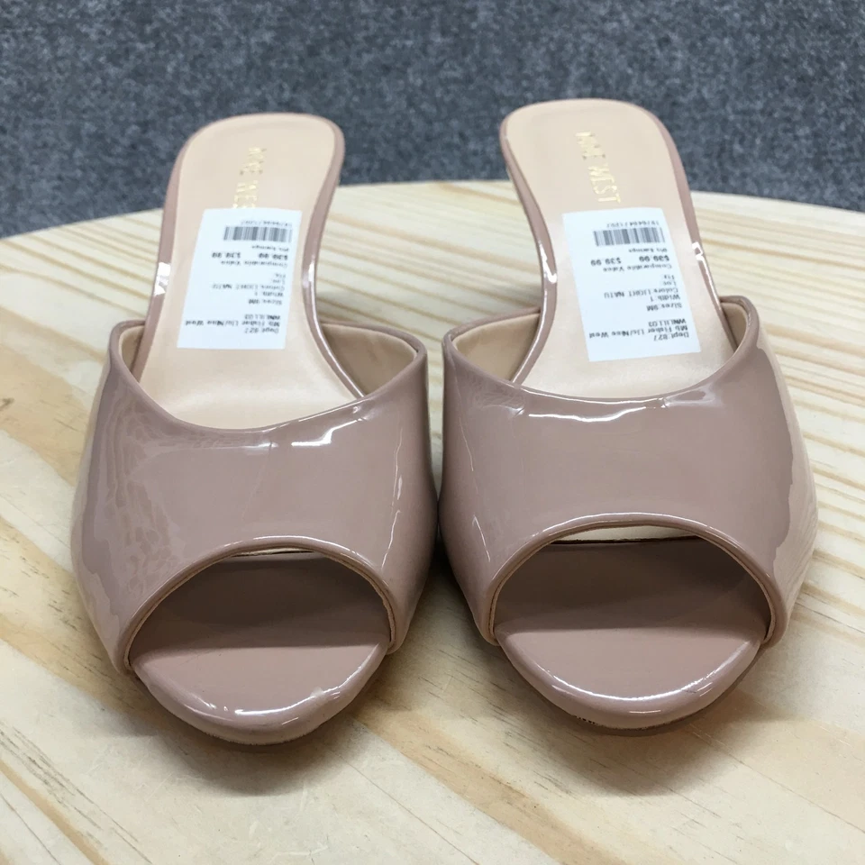 Sandalias Nine West para mujer 9 M Lillo Mule Slides beige imitación cuero tacones NUEVAS Foto 4 de 4