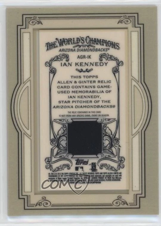2013 Topps Allen & Ginter's Framed Mini Relics Ian Kennedy #AGR-IK - Image 2 of 2