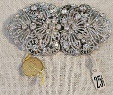 Antique NWT Filigree Art Nouveau Rhinestone Metal Belt Buckle Nemo Gold Seal