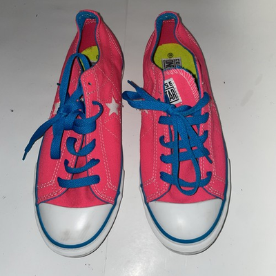 #ad #ad Womens Size 9 CONVERSE ONE STAR HOT PINK LOW TOP W Blue Accents SNEAKERS EUC $20.00