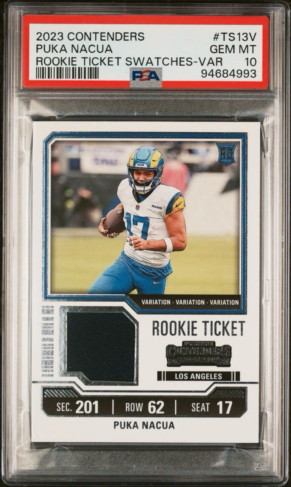 Puka Nacua Panini Contenders Rookie Ticket Swatches #TS13V Variation