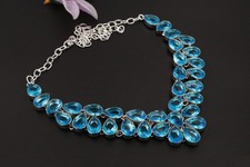 Swiss Blue Topaz Handmade 925 Sterling Silver Necklace 22" Adjustable Nccklace