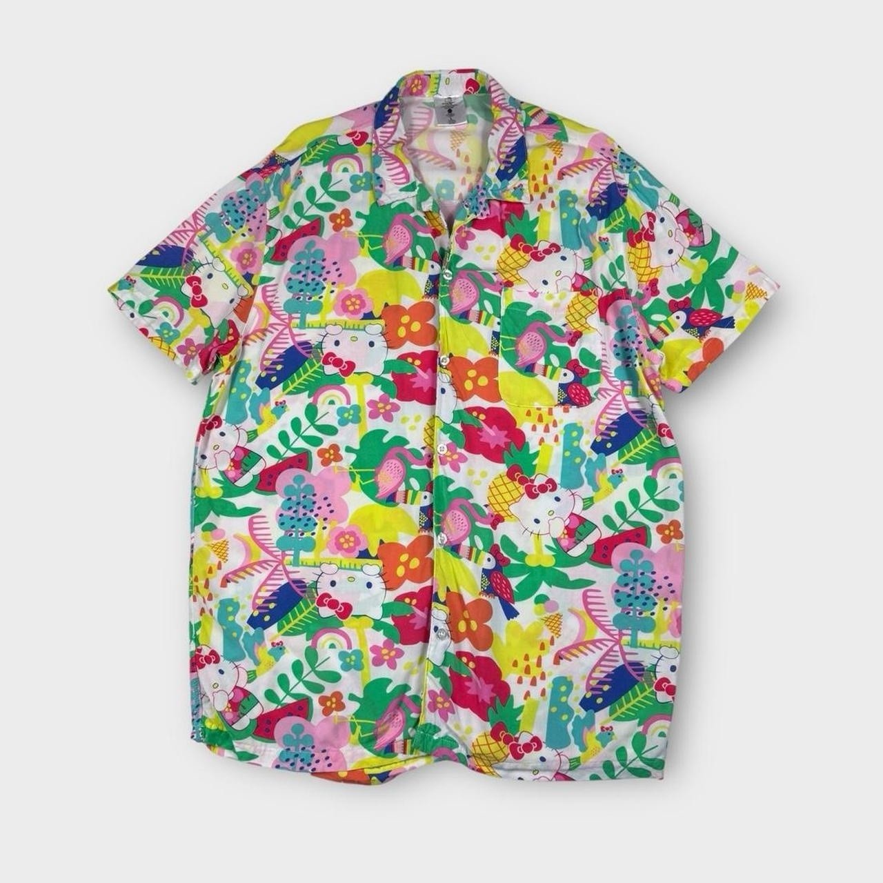 Men’s Hello Kitty Patterned Print Button Up Summe… - image 1