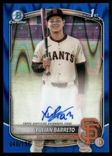 Yulian Barreto 2025 Bowman Chrome Autographs Blue RayWave 040/150 Giants