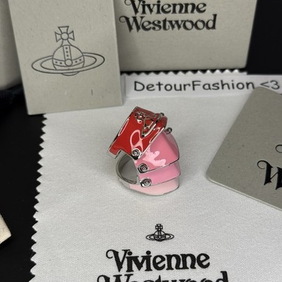 Vivienne Westwood Nana 3D Pink Red Silver Metal Armor Ring Size
