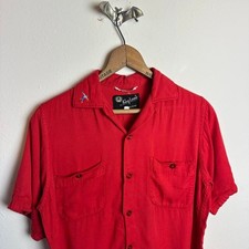 1950s Vintage King Louie By Holiday Chain Stitch Loop Collar Bowling Shirt Sz S