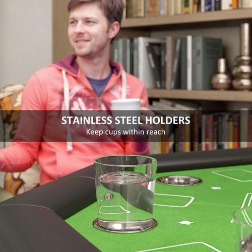 8 Player Folding Poker Table, Portable Octagon Blackjack Table with Cup - Picture 6 of 12