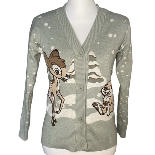 Girl's Bambi & Thumper Winter Cardigan Frosty Green, Large Disney