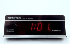 Vintage Spartus Asteroid Model 1102 Alarm Clock Faux Wood Grain Battery Backup