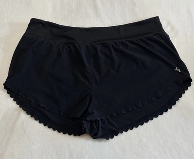 JoyLab Women's Black Athletic Shorts Mid Rise Elastic Waist Scalloped Hem XL