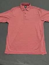 FootJoy FJ Golf Polo Shirt Mens Large Red White Striped Short Sleeve