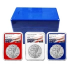 2023 (W) $1 American Silver Eagle 3pc Set NGC MS70 Flag Label Red White Blue