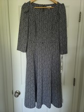 Calvin Klein Black White Static Printed Sheath Dress 3/4 Sleeve Size 12 New NWT