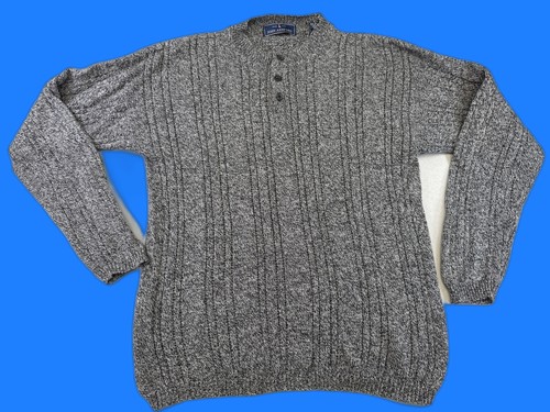 JOHN ASHFORD Pullover Sweater M Gray 100% Cotton Textured Crewneck Long Red