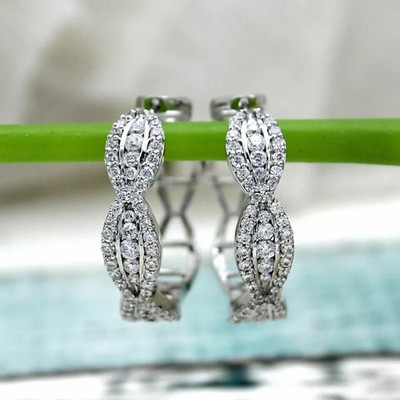 2Ct Round Cut Lab-Created Diamond Hoop Earrings Women's 14K White Gold Plated