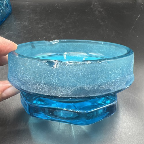 VTG LE Smith Blue Glass Lidded Canister Octagon Daisy & Button 6.5” Jar - Picture 6 of 8
