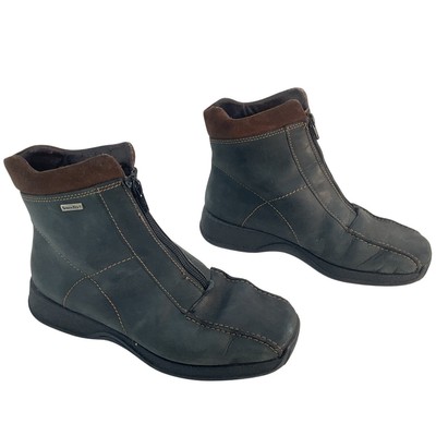Rohde Black/Brown Leather Front-Zip Ankle Booties Women’s Size Preowned 