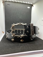 Chrome Style Y2K Black Belt with Detailed Studs and Silver Gothic Buckle