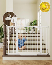 Baby Gate for Stairs and Doorways Auto Close Steel 30-46 Inch White Toddler