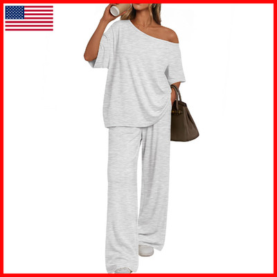 Trendy Queen Womens 2 Piece Lounge Sets Oatmeal Grey M Trd1863