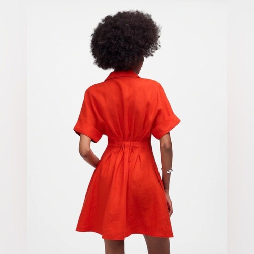 Madewell Neu mit Etikett plissiertes Mini-Shirtkleid aus 100 % Leinen Größe Medium in heller Flamme - Bild 4 von 7