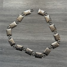 Western Style Silver Metal Linked Concho Belt Rectangular Engraved Panels