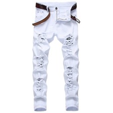 Mens Long Slim Trousers Skinny Jeans Jeans Fit Pants Stretch Pants Ripped Jeans