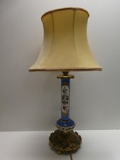 ANTIQUE CONTINENTAL PORCELAIN HAND PAINTED FLORAL LAMP BRASS ORMOLU DECORATION