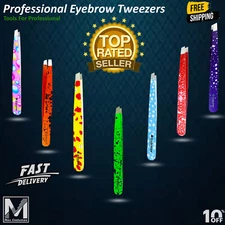 Professional Eyebrow Stainless Steel Tweezers Slant Flat Tip Hair Beauty Tweezer