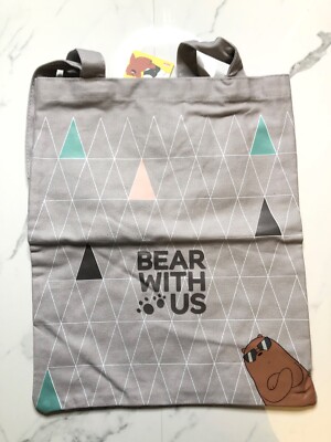 NEW Miniso Cartoon Network We Bare Bears Gray Grey Tote Bag Hard To Find