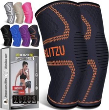 Blitzu Orange Knee Compression Sleeves For Pain Relief And Fast Recovery