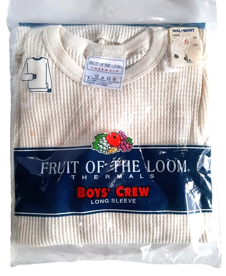 Camisa térmica vintage masculina Fruit of the Loom pequena 6-8 longa John Top anos 90 nova na caixa - Imagem 2 de 4
