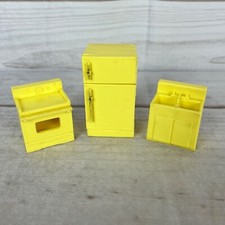 Vintage Marx Dollhouse Kitchen Double Sink Stove Refrigerator Fridge Yellow