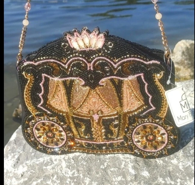 Mary Frances FANTASÍA Princesa Carruaje Cuentas a Mano Negro Rosa Dorado Bolso de Mano Cartera