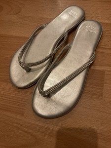 silver diamante flip flops