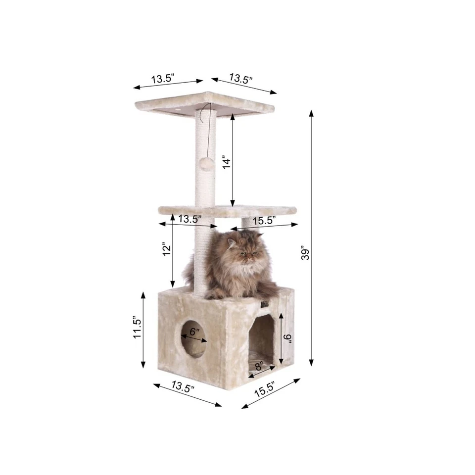 Armarkat 3-Tier Cat Tree Real Wood Furniture with Sisal Scartching Post, Beig... - Image 2 of 4