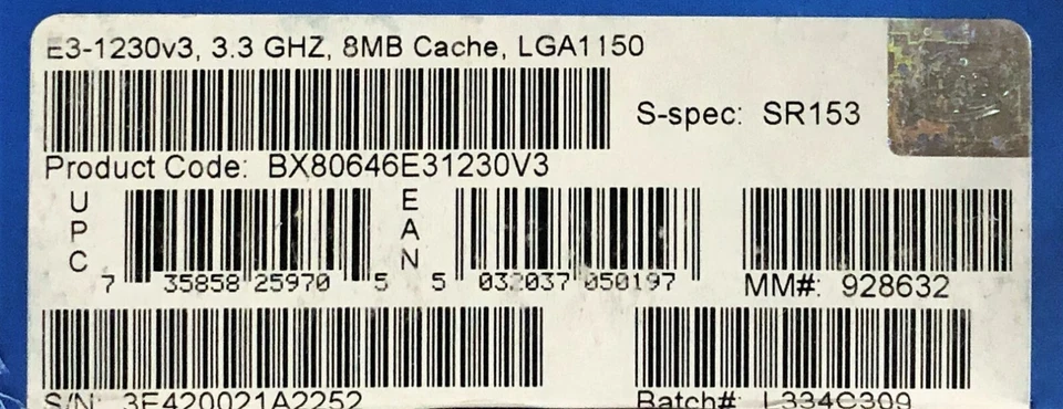 Intel BX80646E31230V3 SR153 Xeon Processor E3-1230 v3 8M Cache, 3.30 GHz NEW - Image 2 of 2