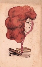 Cobb Shinn Sepia Smoke Cigar Red Hair Girl Artist Book Antique Vtg Postcard B5