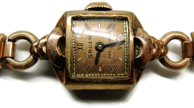 Reloj Mujer Vintage GRUEN 10K Placa Oro Rosa Esterlina 17J-Mech Run Swiss Foto 3 de 4