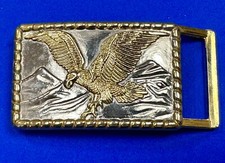 Patriotic American EAGLE flying over mountains silver  gold tone belt buckle
