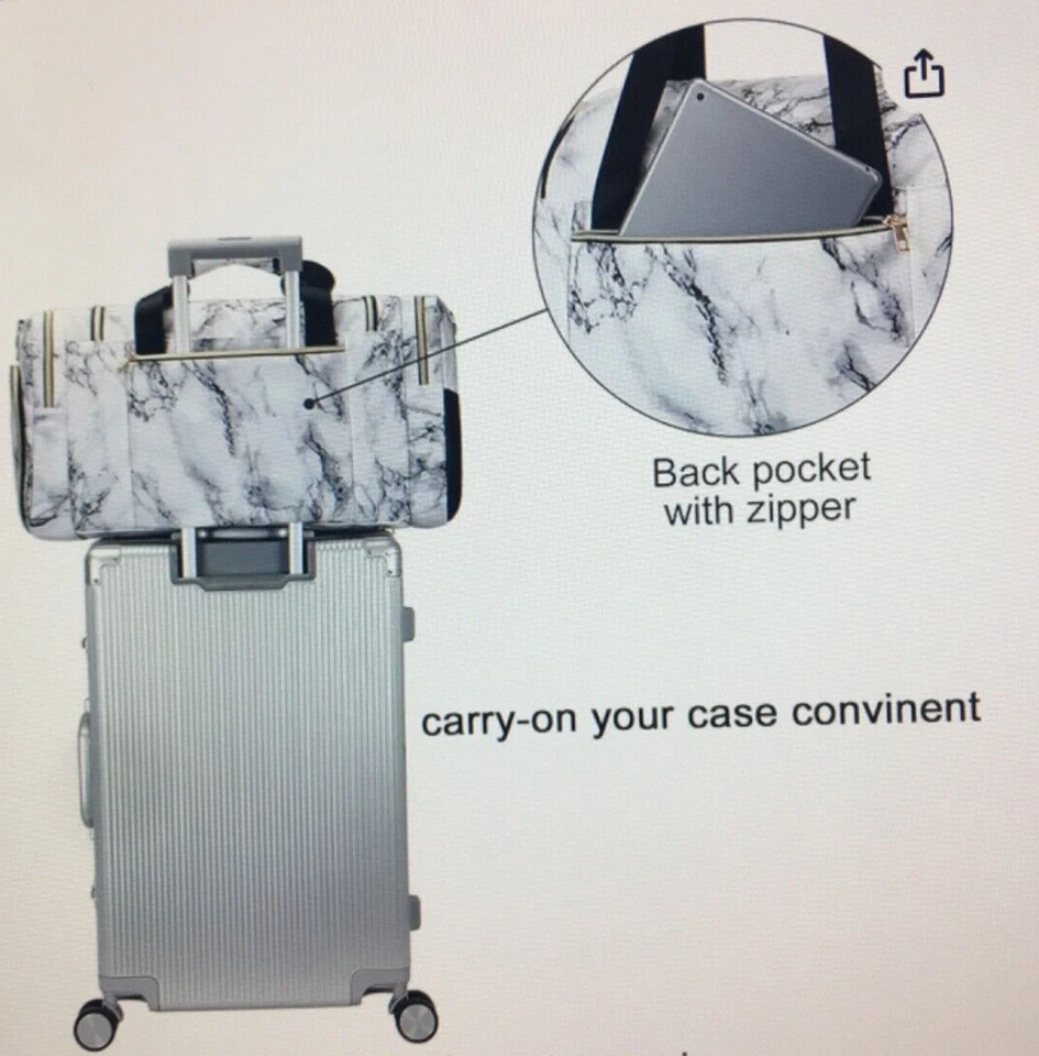 NUEVO Bolso de Viaje para Gimnasio de Fin de Semana Bolso de Mano para Pasar la Noche (Mármol) Foto 4 de 4