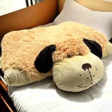 Smiling Fluffy Friendly Dog Pillow Pets Stuffed Animal Plush 13”x 17” - NEW