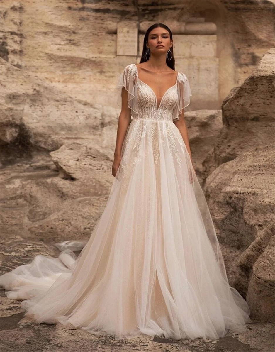 Tulle Short Sleeves Wedding Dresses Sweetheart Bridal Gowns A-Line Floor  Length