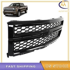 For 2014-15 Chevy Silverado 1500 Front Upper Grille Gloss Black Honeycomb Grill