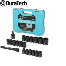 DURATECH  20Pcs 1/2" Drive Impact Socket Set Shallow Socket Kit Metric Extension