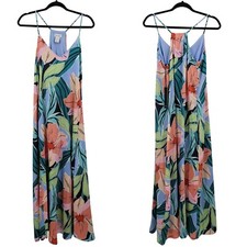 Nicole Miller Pastel Floral Maxi Dress Sleeveless Strappy Racerback S Boho