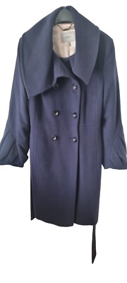 Coast Purple Belted Wool & Cashmere Blend Foldover Neck Coat UK 16 