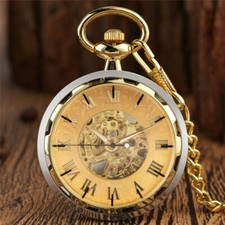 Luxury Open Face Hand-Winding Mechanical Women Men Analog Pocket Watch Chain