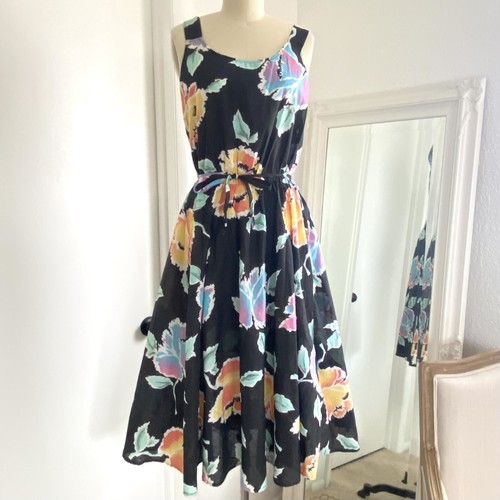 VINTAGE DEADSTOCK 80s 90s Black Floral Dress Woman's USA Sz S/M Small Medium - Picture 1 of 5