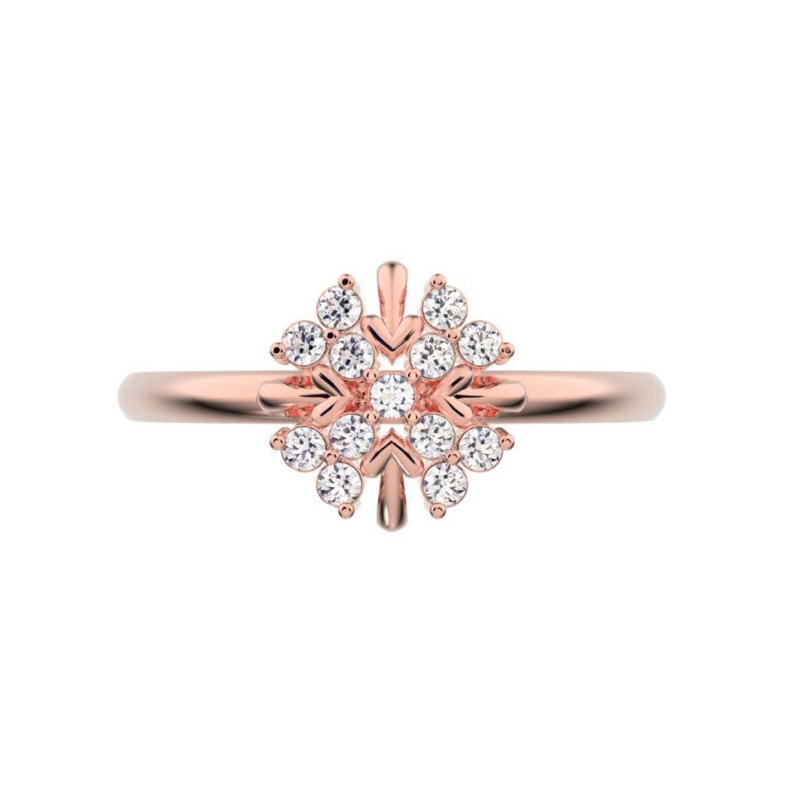 Round Cut Lab Grown Diamond Women's Floral Style Party Ring In 10K Rose Gold